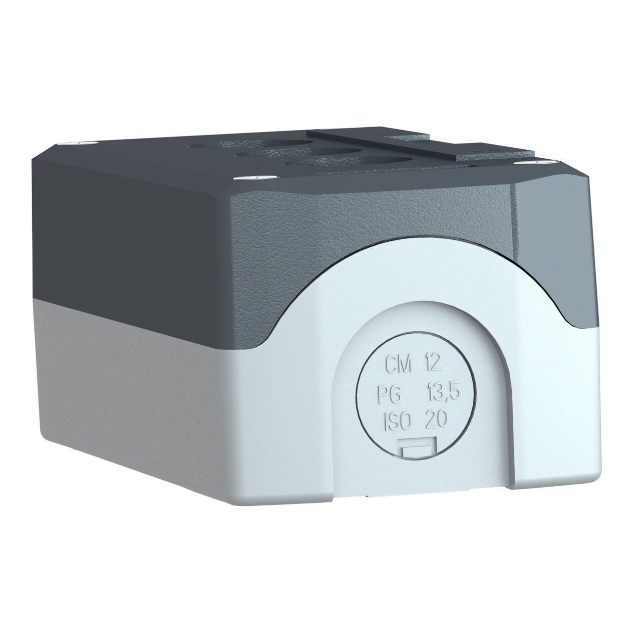 Dark grey empty enclosure lid with light grey base - 3 cut-outs – Image 3 of 10