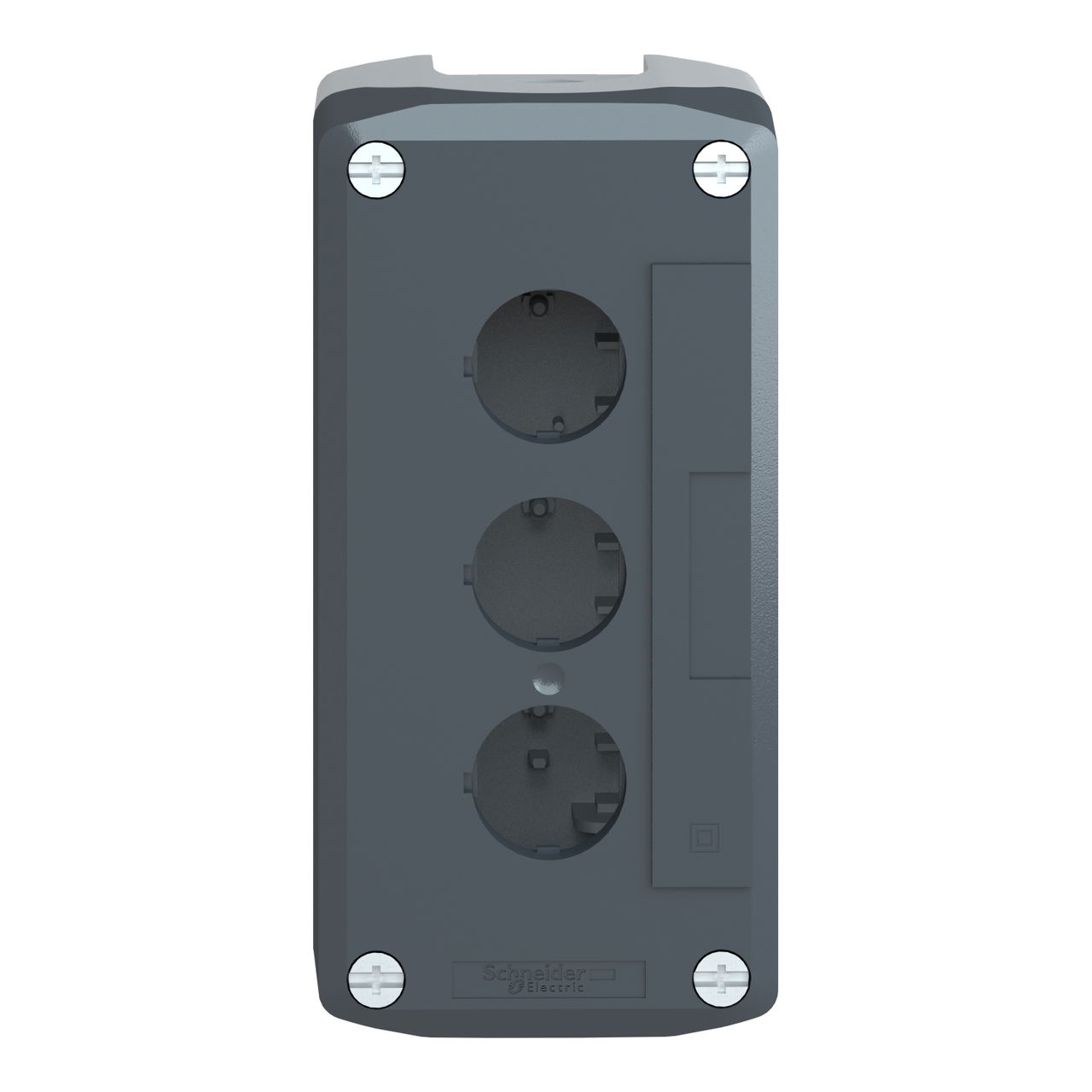 Dark grey empty enclosure lid with light grey base - 3 cut-outs – Image 4 of 10