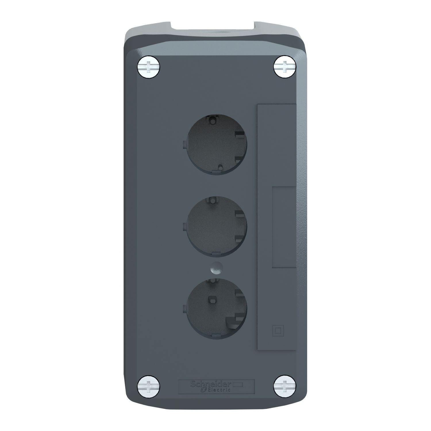 Dark grey empty enclosure lid with light grey base - 3 cut-outs – Image 4 of 10