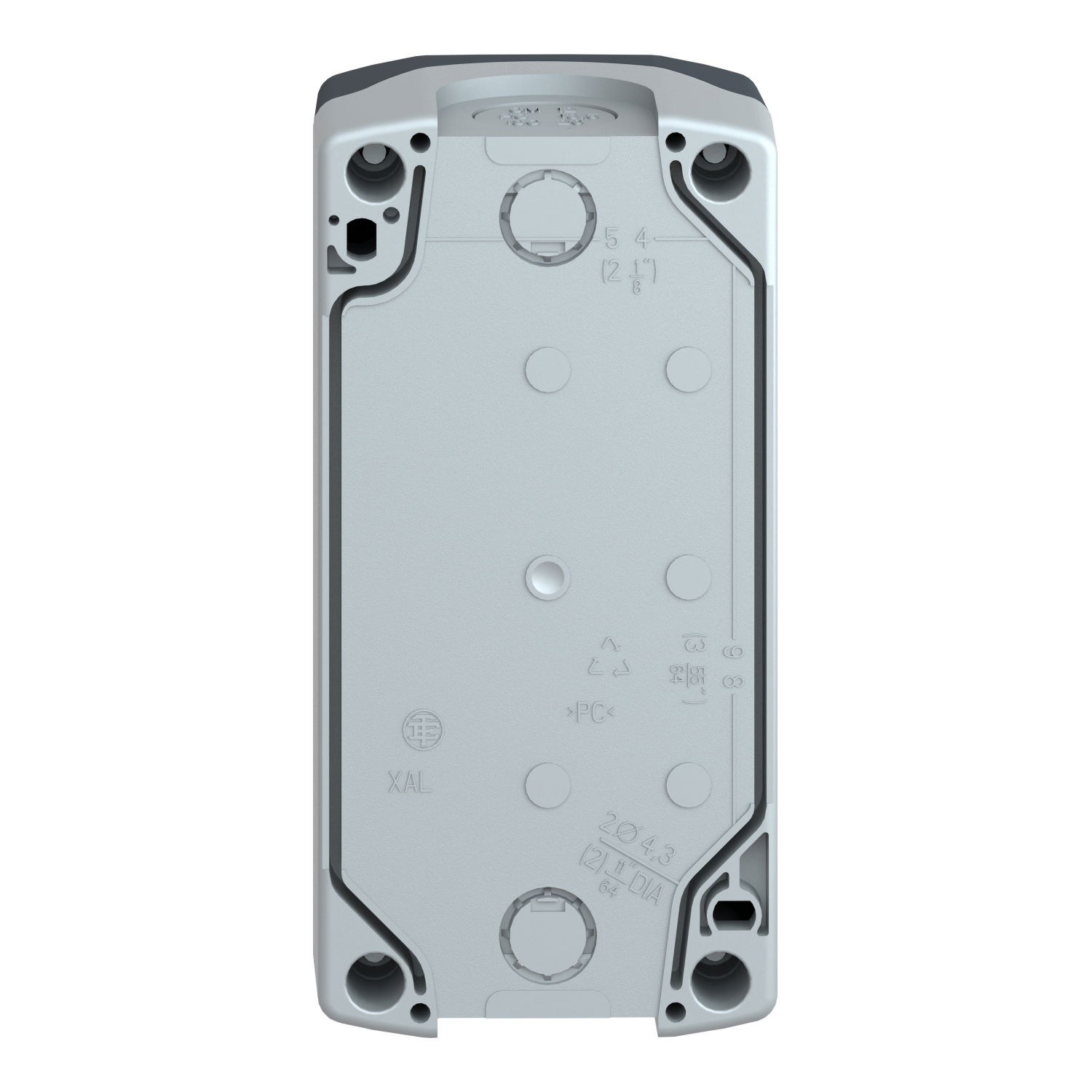 Dark grey empty enclosure lid with light grey base - 3 cut-outs – Image 2 of 10