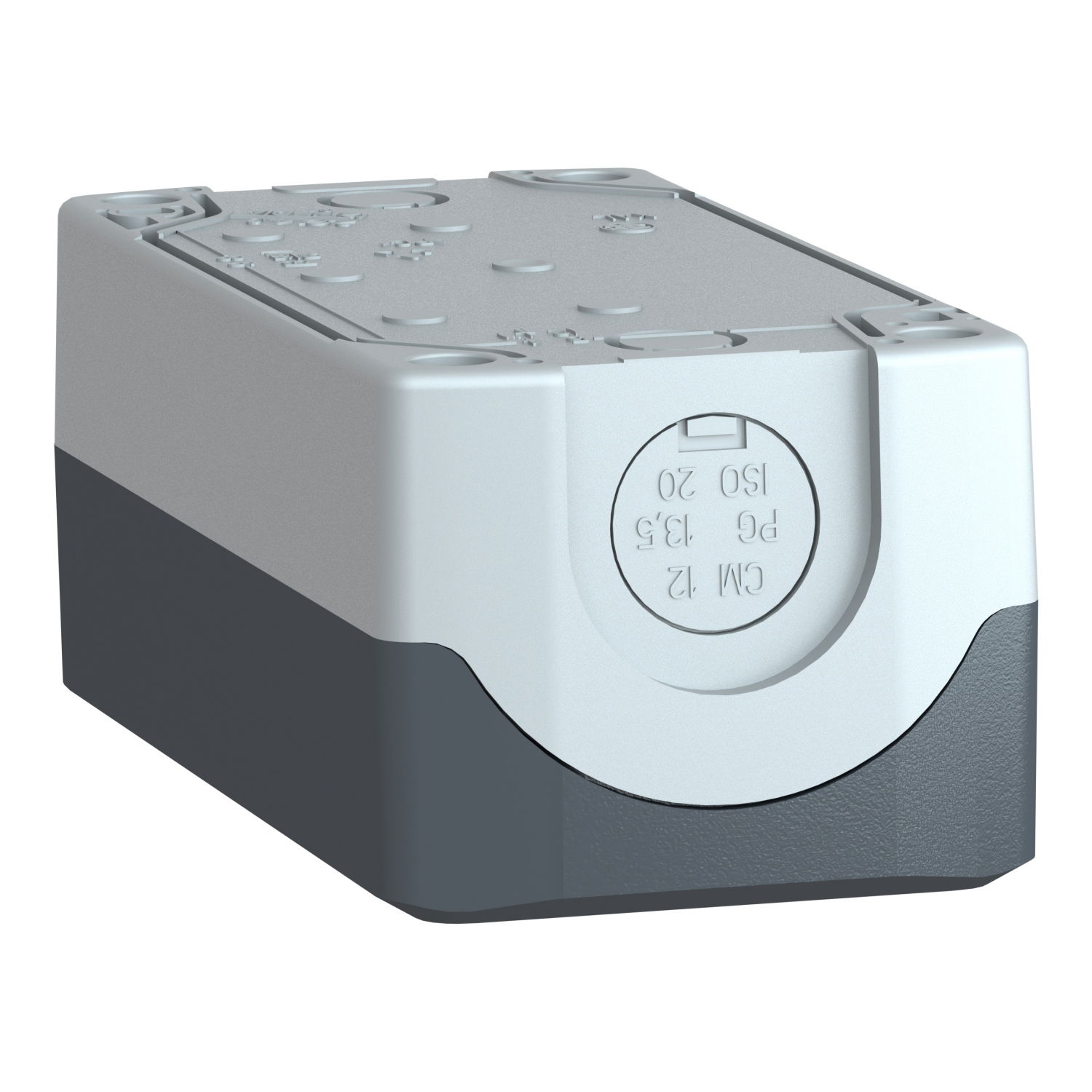 Dark grey empty enclosure lid with light grey base - 3 cut-outs – Image 5 of 10