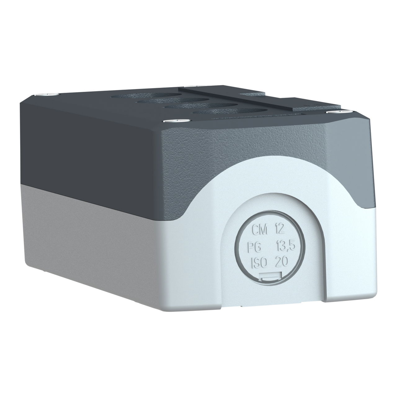 Dark grey empty enclosure lid with light grey base - 4 cut-outs – Image 3 of 10