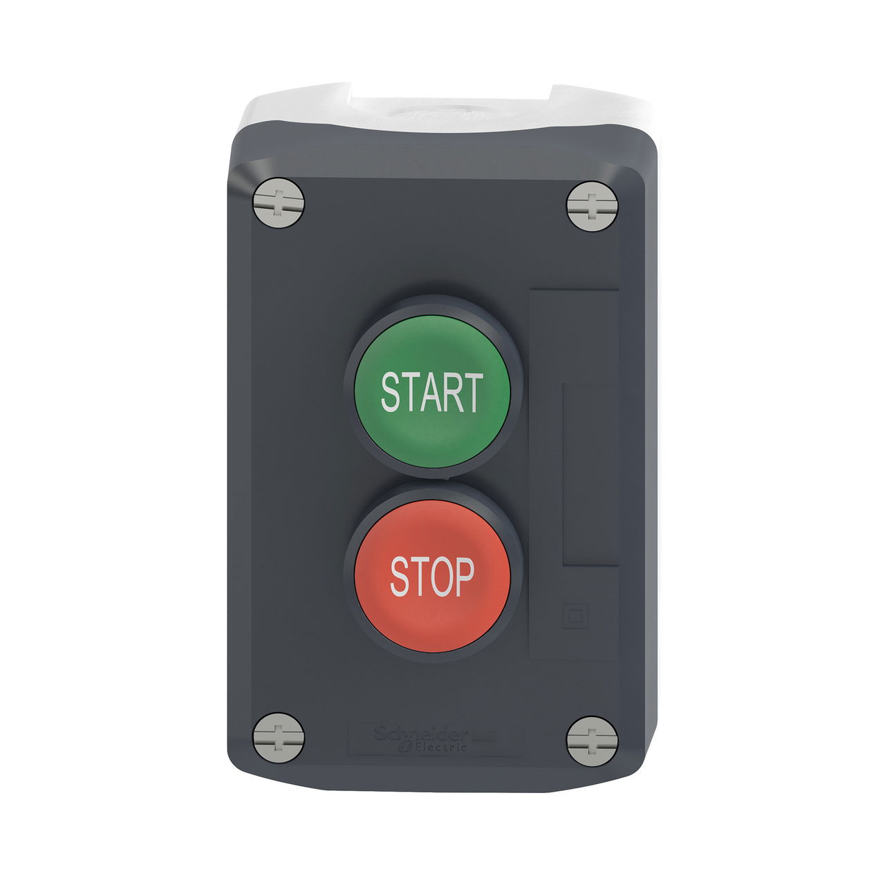 Control station, plastic, dark grey lid, 2 flush push buttons Ø22, marked START STOP, 1 NO + 1 NC – Image 4 of 10