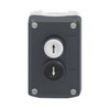 Control station, plastic, dark grey lid, 2 flush push buttons Ø22, marked UP ARROW DOWN ARROW, 2 NO