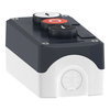 Control station, plastic, dark grey lid, 3 flush push buttons Ø22, marked UP ARROW O DOWN ARROW