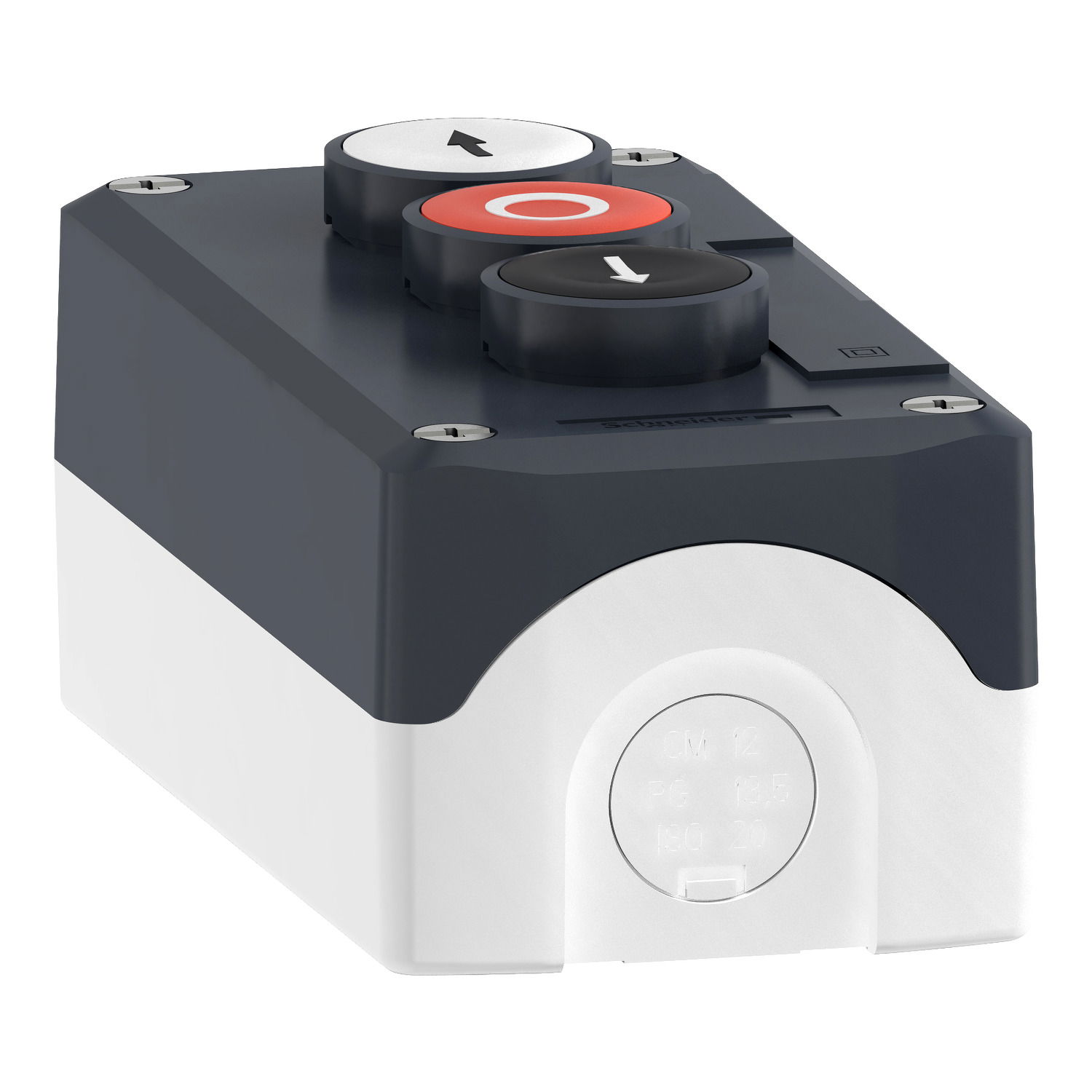 Control station, plastic, dark grey lid, 3 flush push buttons Ø22, marked UP ARROW O DOWN ARROW – Image 3 of 10