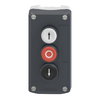 Control station, plastic, dark grey lid, 3 flush push buttons Ø22, marked UP ARROW O DOWN ARROW