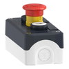Control station, plastic, dark grey lid, 2 flush push buttons Ø22, marked UP ARROW / DOWN ARROW, 1 red mushroom Ø30