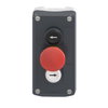 Control station, plastic, dark grey lid, 2 flush push buttons Ø22, marked UP ARROW / DOWN ARROW, 1 red mushroom Ø30