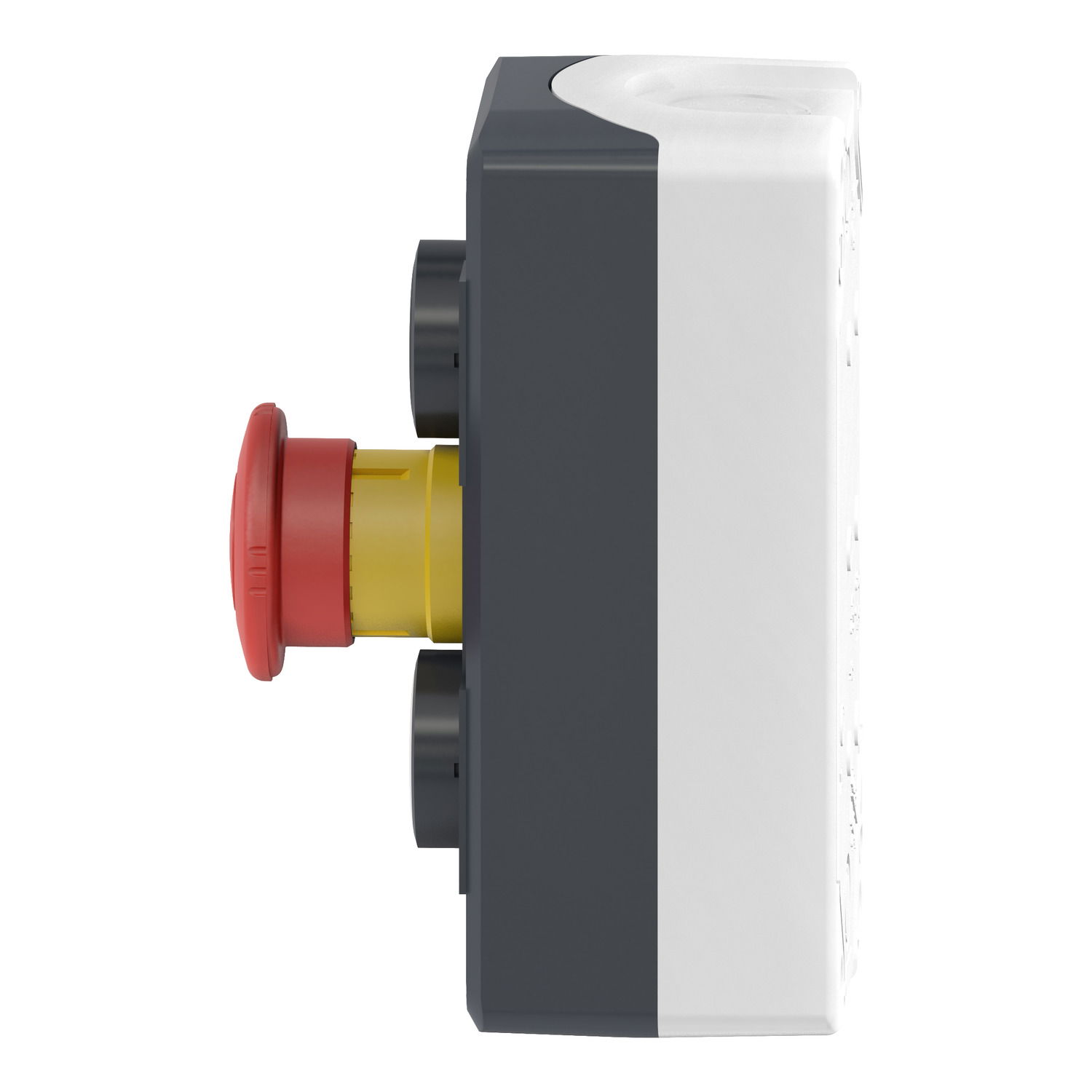 Control station, plastic, dark grey lid, 2 flush push buttons Ø22, marked UP ARROW / DOWN ARROW, 1 red mushroom Ø30 – Image 7 of 10