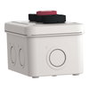 Control station with white pushbutton 1NO + black 1NO + red projecting 1NC