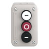 Control station with white pushbutton 1NO + black 1NO + red projecting 1NC