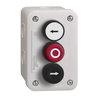 Control station with white pushbutton 1NO + black 1NO + red projecting 1NC