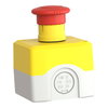 Harmony, Control station, plastic, yellow, 1 red mushroom head push button Ø40, emergency stop turn to release, 1 NC, legend holder EMERGENCY STOP