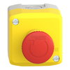 Harmony, Control station, plastic, yellow, 1 red mushroom head push button Ø40, emergency stop turn to release, 1 NC, legend holder EMERGENCY STOP