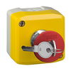 Yellow station, 1 red mushroom head pushbutton Ø40 key release 1NC