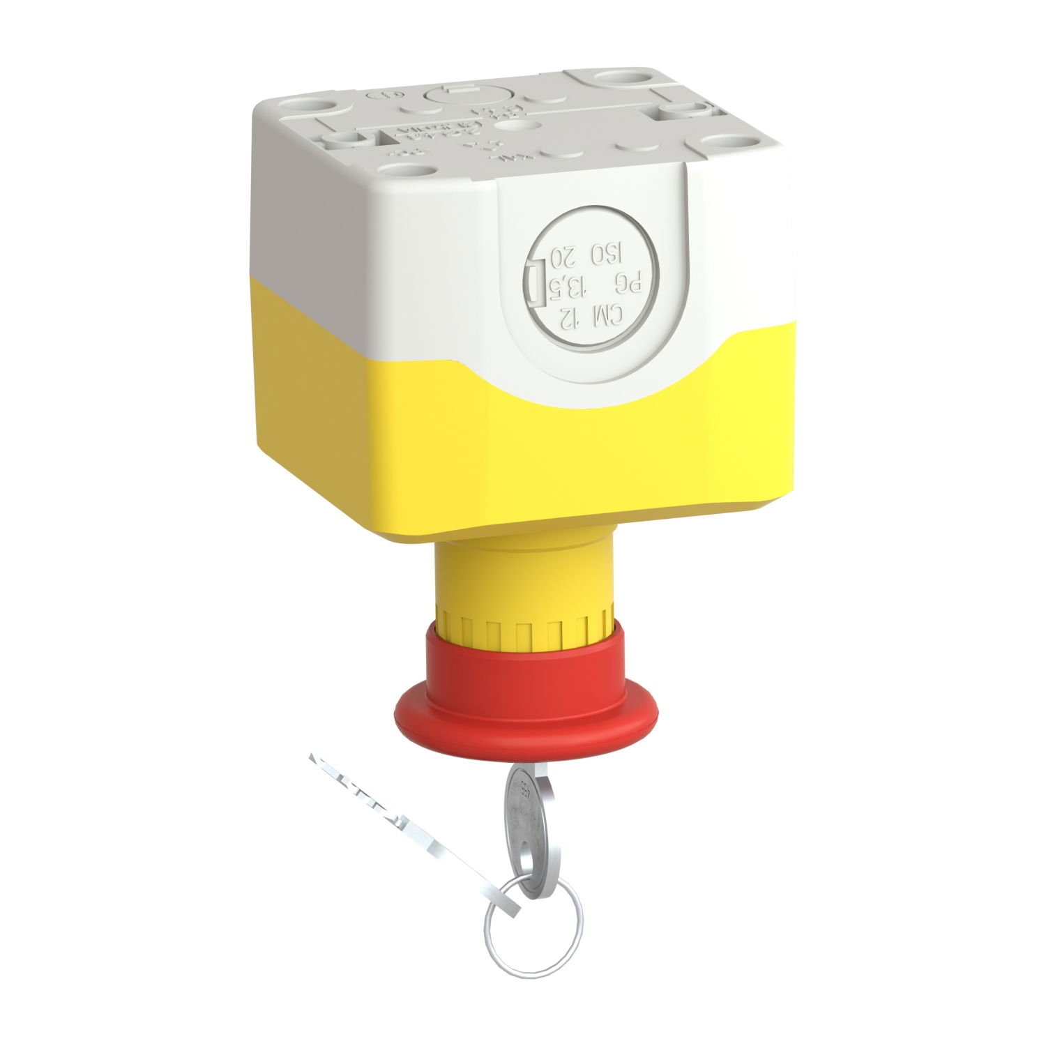 Control station, plastic, yellow lid, 1 red mushroom push button Ø40, key release, 2 NC – Image 5 of 10