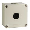 Empty enclosure, zinc alloy, grey RAL 7032, 1 cut-out, Ø22 mm, 80x80x51.5 mm