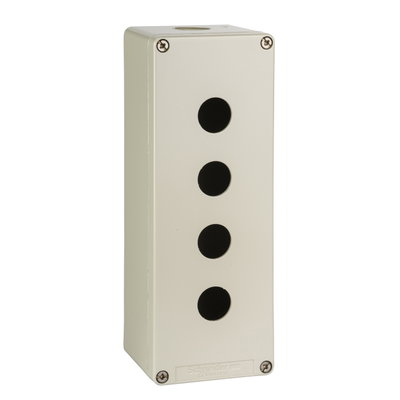 Empty enclosure, zinc alloy, grey RAL 7032, 4 cut-outs, Ø22 mm, 80x220x77 mm