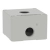 Empty enclosure, zinc alloy, grey RAL 7032, 1 cut-out, Ø22 mm, 80x80x51.5 mm
