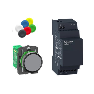 Wireless push button and non-configurable receiver with 10 colored caps, plastic, Ø22, 24 V DC