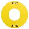 Schild Ø60 für Not-Halt/Not-Aus-Taster, NOT-AUS/Logo ISO13850