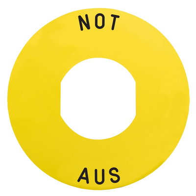 Schild Ø60 für Not-Halt/Not-Aus-Taster, NOT-AUS/Logo ISO13850