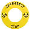 Legend holder Ø60 for emergency stop, plastic, yellow, for padlocking, marked EMERGENCY STOP
