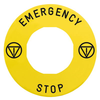 Legend holder Ø60 for emergency stop, plastic, yellow, for padlocking, marked EMERGENCY STOP