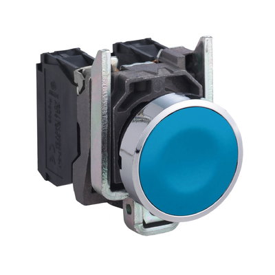 Drucktaster, Harmony XB4, Metall, 22mm, blau, unbeschriftet, tastend, Schraubklemme, 1S