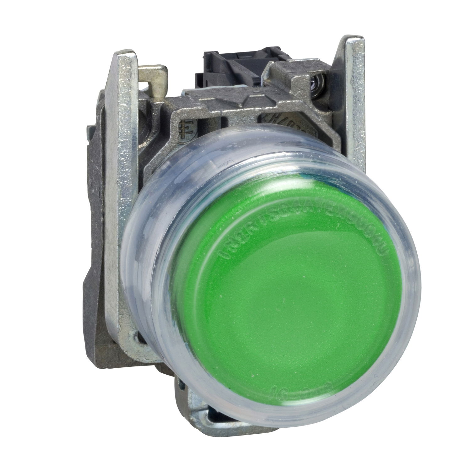 Push button, metal, projecting, green, Ø22, spring return, booted, unmarked, 1 NO