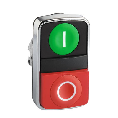 Green flush/red flush double-headed pushbutton Ø22 with marking
