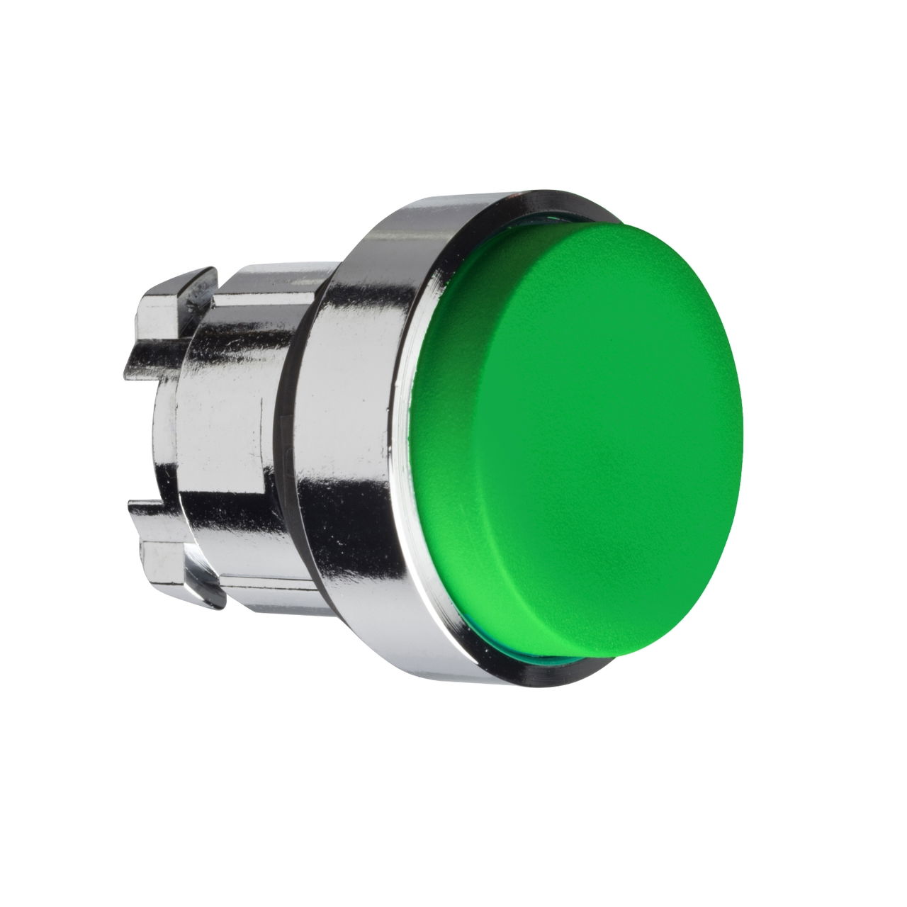 Green projecting pushbutton head Ø22 spring return unmarked