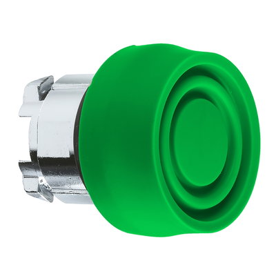 Green flush pushbutton head Ø22 spring return unmarked