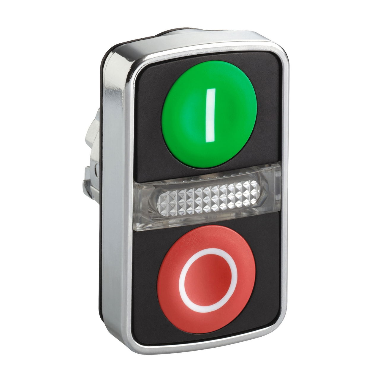 Green flush/red flush illuminated double-headed pushbutton Ø22 with marking