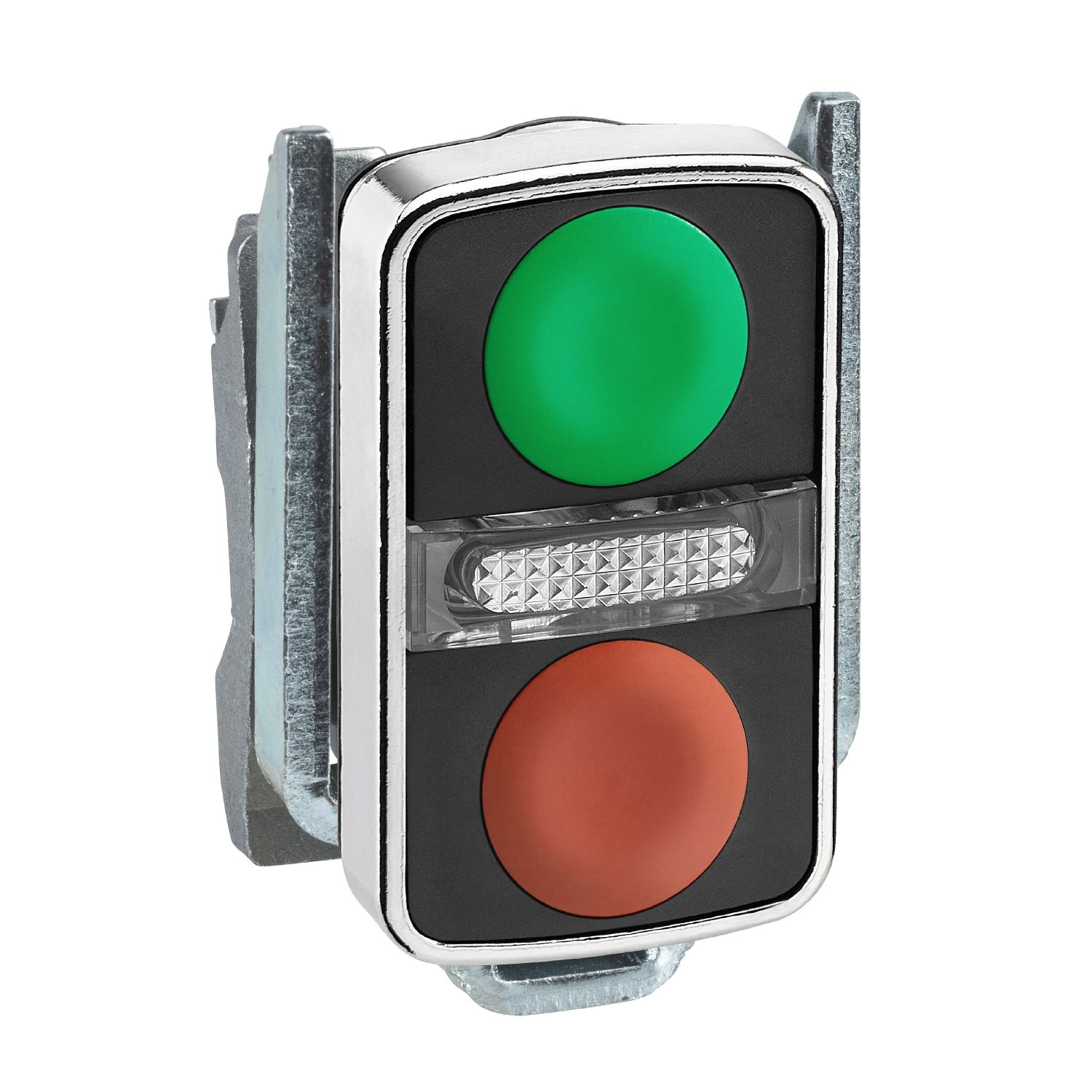Green flush/red flush illuminated double-headed pushbutton Ø22 unmarked