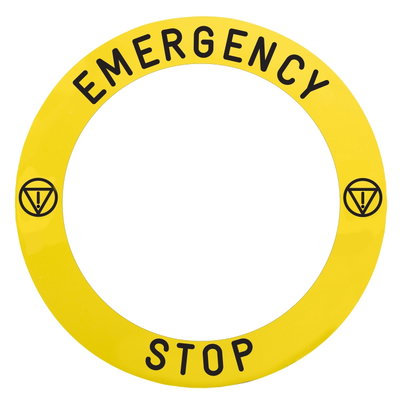 Marked legend, Harmony XB4, Harmony XB5, plate Ø 90 specific for ill. e.stop text EMERGENCY STOP with logo
