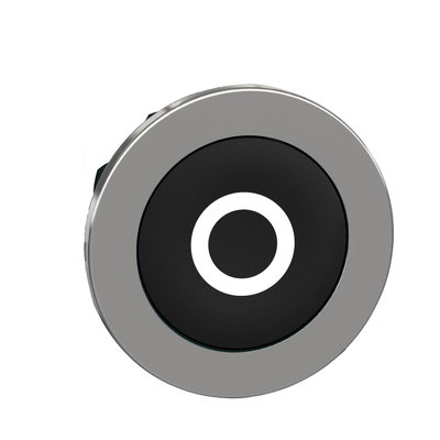Head for non illuminated push button, Harmony XB4, flush mounted black flush caps pushbutton white marked "O"
