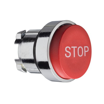 Projecting push button head Ø40, metal, red, Ø22, spring return, marked STOP