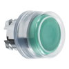 Head for non illuminated push button, Harmony XB4, metal, green flush, 22mm, spring return, clear boot, unmarked