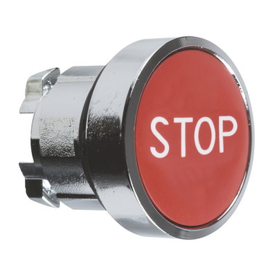 Red flush pushbutton head Ø22 spring return "STOP"