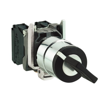 Selector switch, Harmony XB4, black 520E, Ø22 mm 2 position spring return 1 NO 600 V