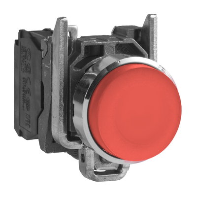 Push button, Harmony XB4, red projecting complete pushbutton Ø22 mm spring return 1 NO "unmarked"