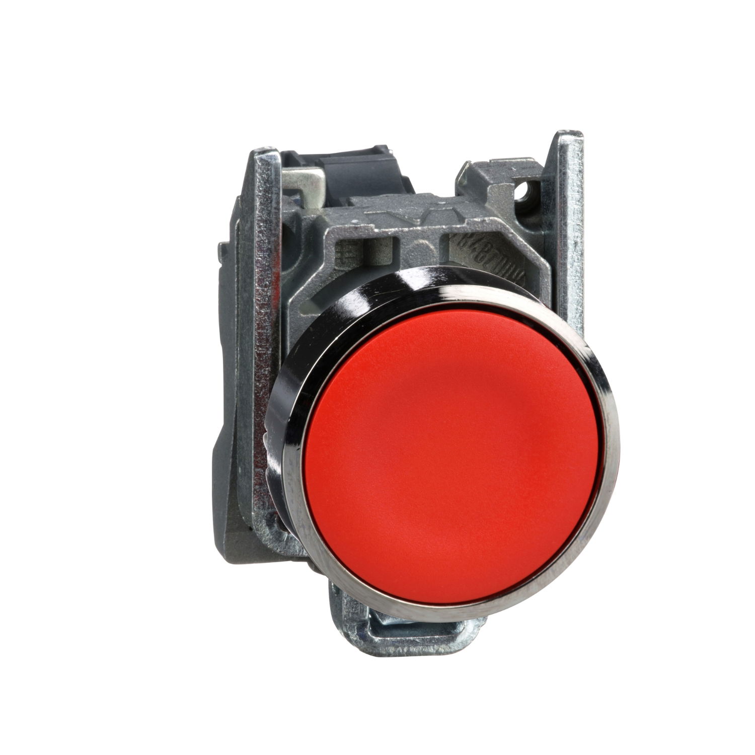 Push button, metal, flush, red, Ø22, spring return, unmarked, 1NC