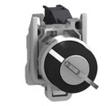 Key switch selector, metal, black, Ø22, key n°455, 2 positions, stay put, 1 NO