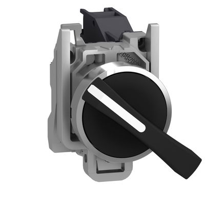 Harmony XB4, Selector switch, metal ,black Ø22, long handle, 2 positions, stay put, 1 NO