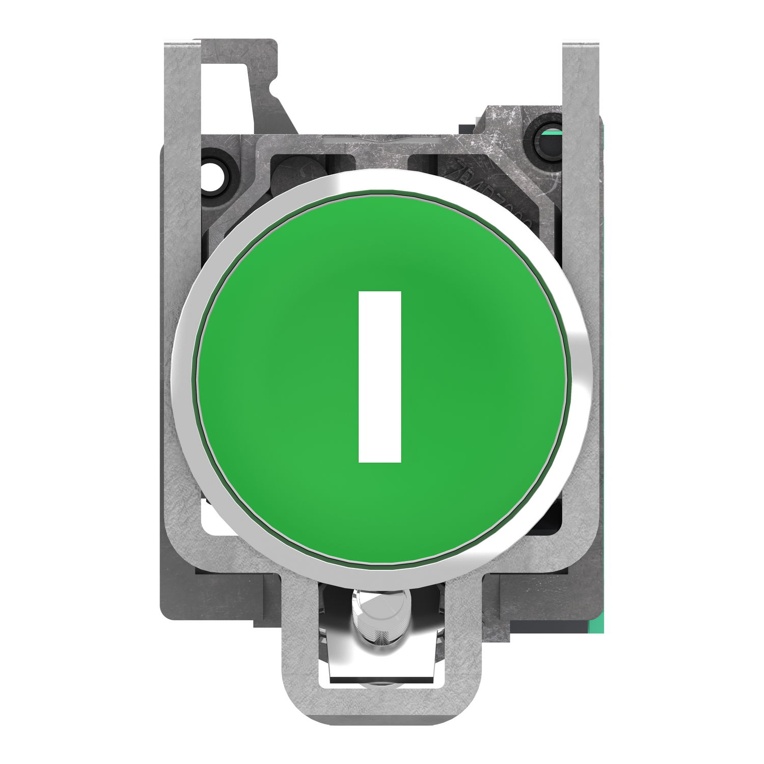 Push button, Harmony XB4, metal, flush, green, 22mm, spring return, white marked I, 1 NO, compact push in terminals – Image 4 of 10