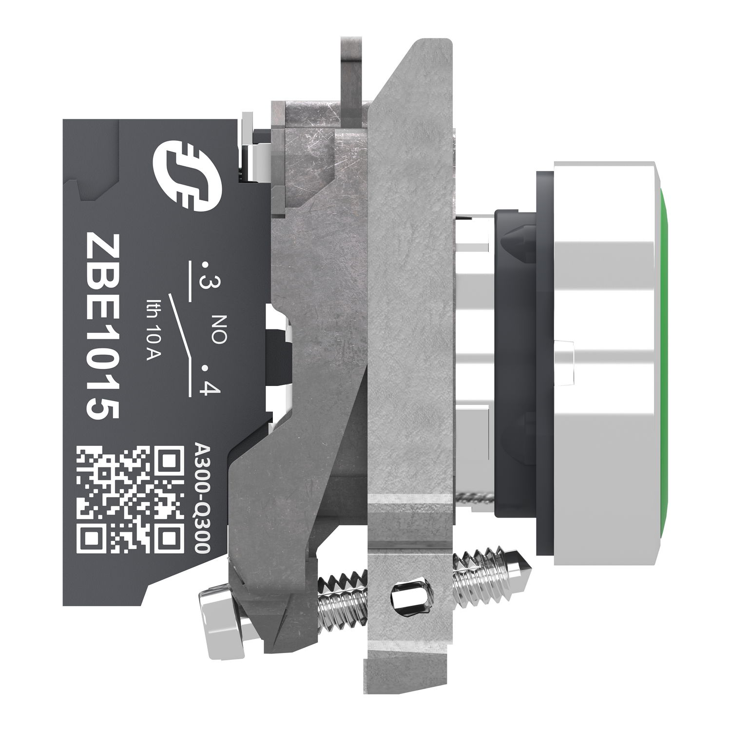 Push button, Harmony XB4, metal, flush, green, 22mm, spring return, white marked I, 1 NO, compact push in terminals – Image 7 of 10