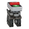 Triple-headed push button, metal, Ø22, marked, 1 green flush I + 1 red projecting STOP + 1 green flush II, 2 NO + 1 NC