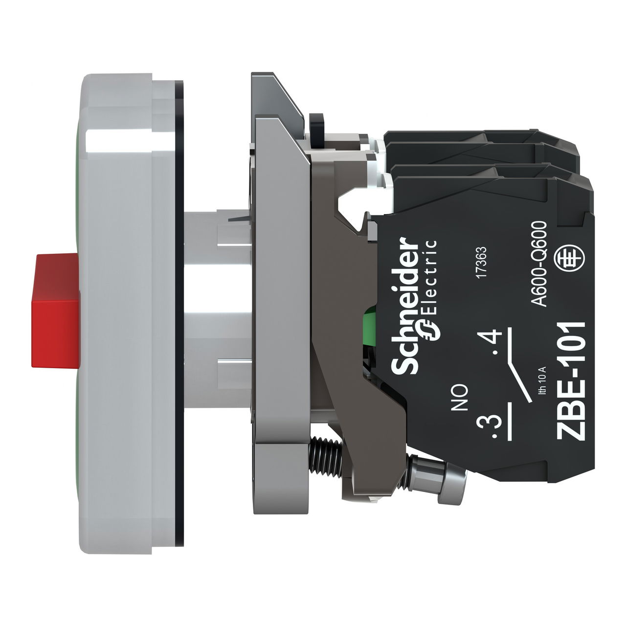 Triple-headed push button, metal, Ø22, marked, 1 green flush I + 1 red projecting STOP + 1 green flush II, 2 NO + 1 NC – Image 7 of 9
